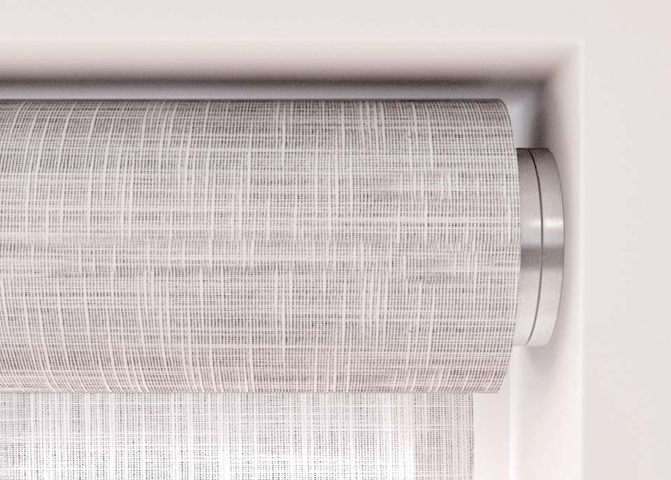 Lutron automated window treatment with light-colored fabric